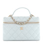 Caviar Quilted Top Handle Slim Vanity With Chain Light Blue