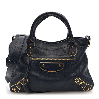 Chevre Gold Metallic Edge Hardware Town Bleu Nuit Dark Sea
