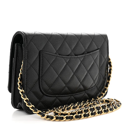 Caviar Quilted Wallet on Chain WOC Black