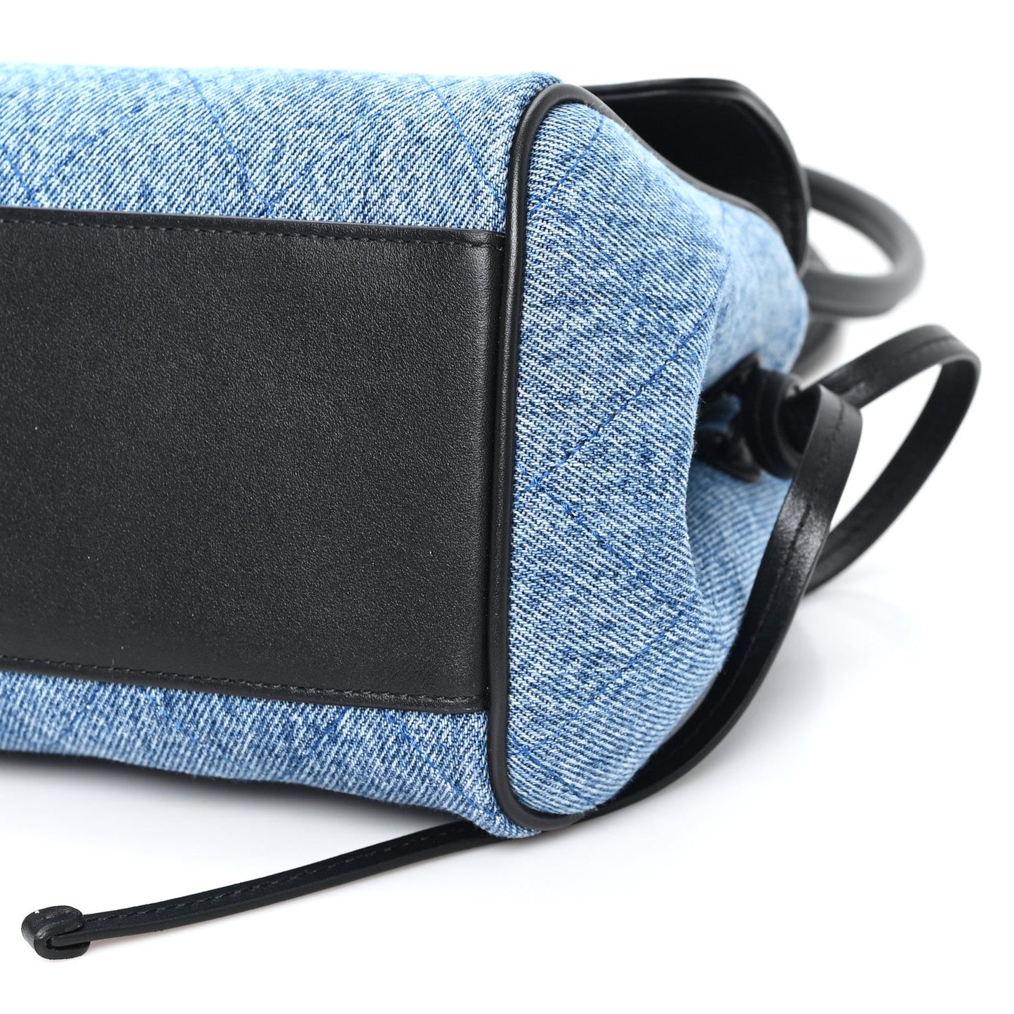 Calfskin Denim Stitched Urban Essentials Small Shopping Bag Blue Black