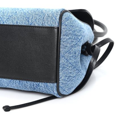 Calfskin Denim Stitched Urban Essentials Small Shopping Bag Blue Black