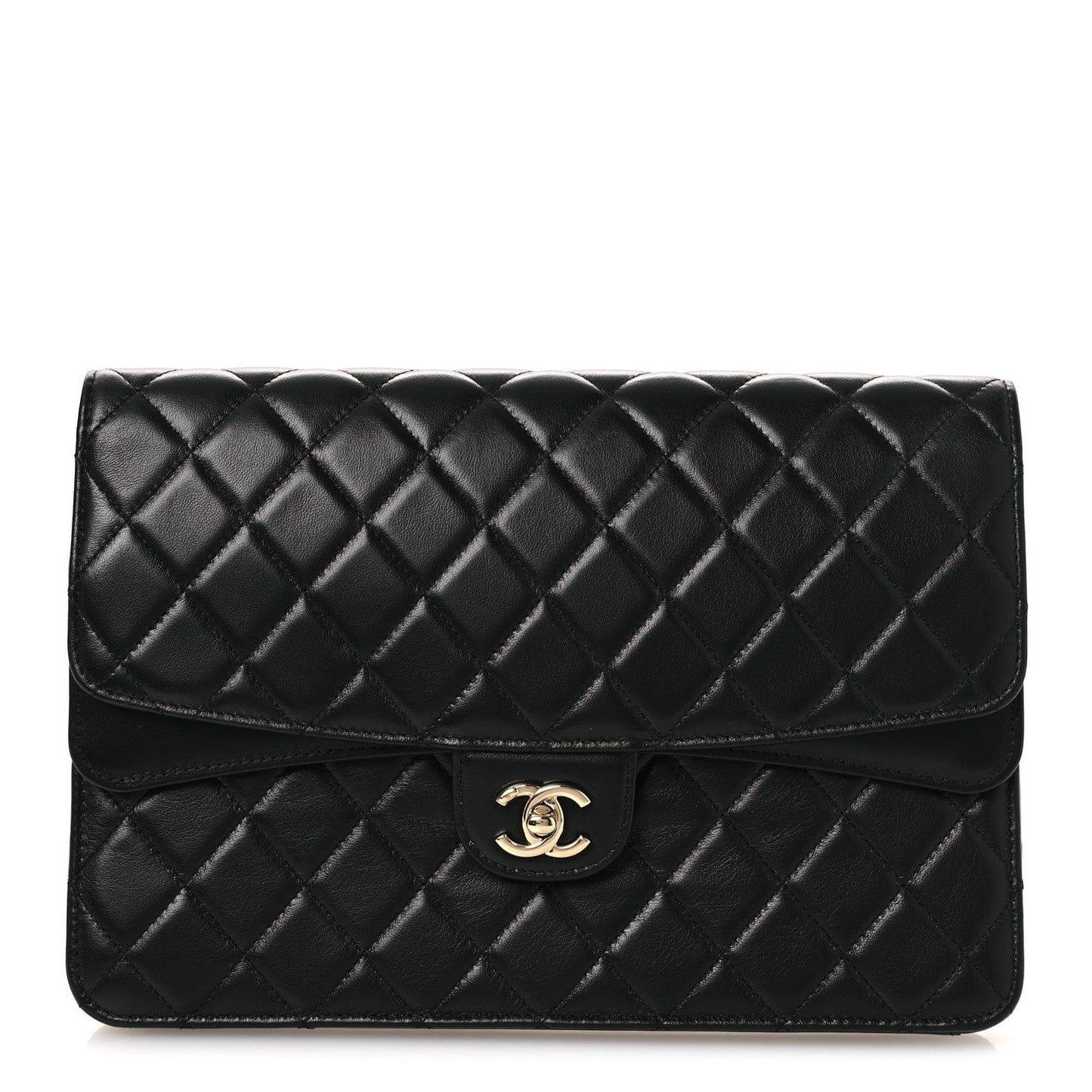 Lambskin Quilted Flap Clutch Black