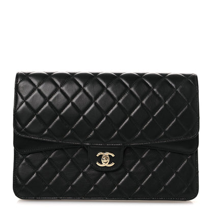 Lambskin Quilted Flap Clutch Black