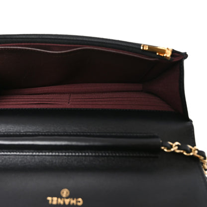 Lambskin Quilted Wallet On Chain WOC Black