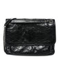 Crinkled Calfskin Matelasse Monogram Medium Niki Chain Satchel Black