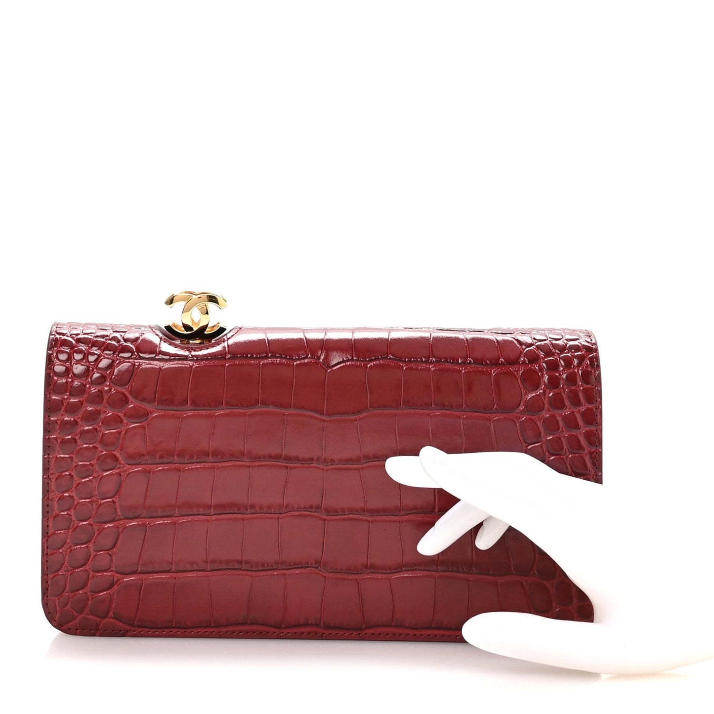 Calfskin Crocodile Embossed Clutch Burgundy