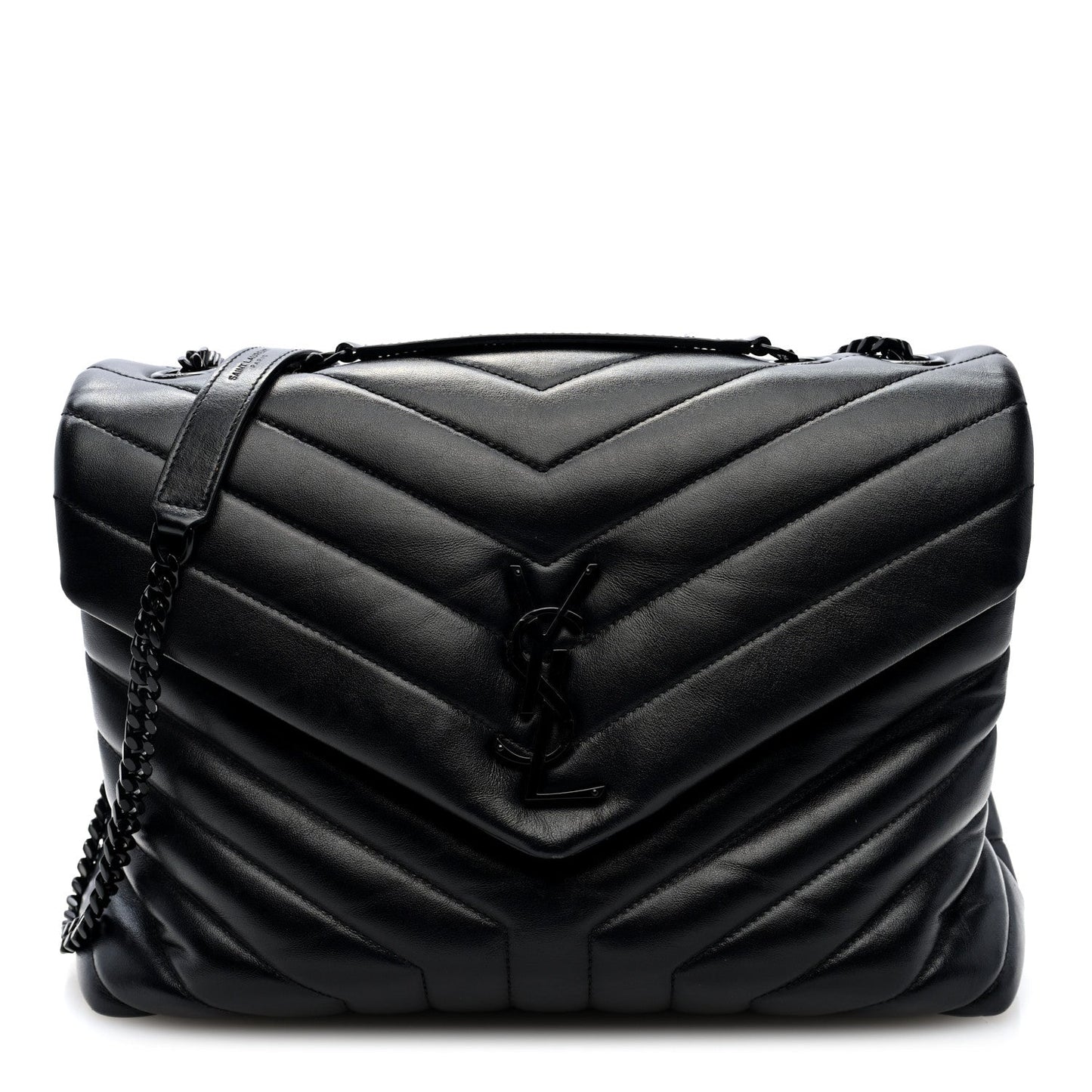 Calfskin Y Quilted Monogram Monochrome Medium Loulou Chain Satchel Black