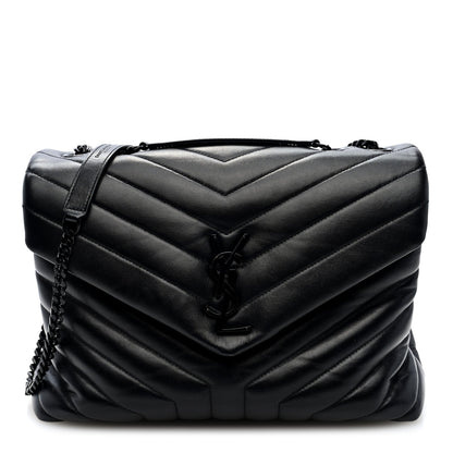 Calfskin Y Quilted Monogram Monochrome Medium Loulou Chain Satchel Black