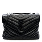 Calfskin Y Quilted Monogram Monochrome Medium Loulou Chain Satchel Black