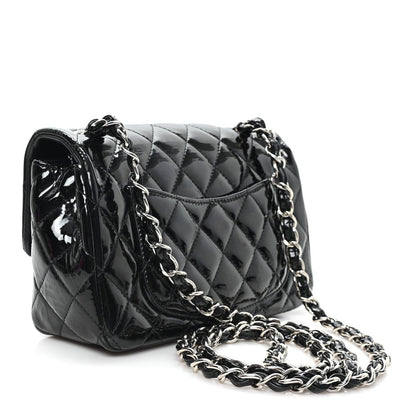 Patent Calfskin Quilted Mini Rectangular Flap Black