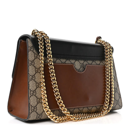 GG Supreme Monogram Calfskin Medium Padlock Shoulder Bag Beige Black Cuir