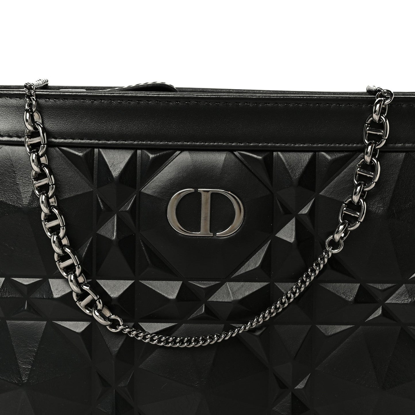 Calfskin Macrocannage Diamond Caro Zipped Pouch With Chain Black