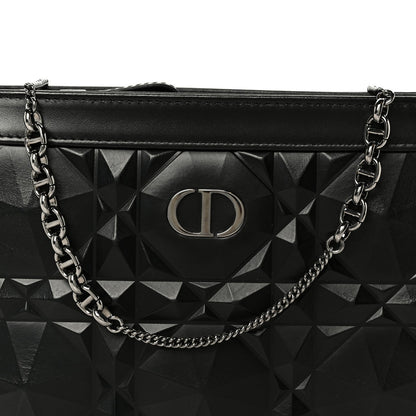 Calfskin Macrocannage Diamond Caro Zipped Pouch With Chain Black