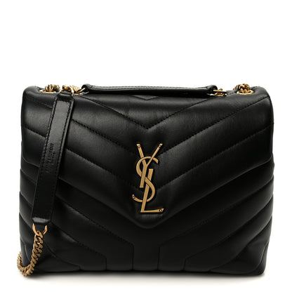 Calfskin Y Quilted Monogram Small Loulou Chain Satchel Black
