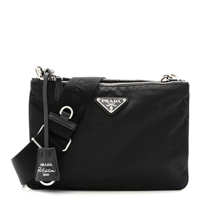 Re-Nylon Saffiano Re-Edition 2000 Double Zip Crossbody Bag Black