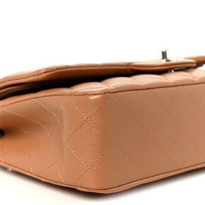 Caviar Quilted Medium Double Flap Light Brown