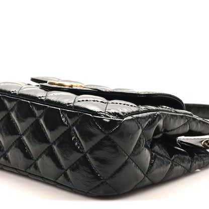 Shiny Crumpled Calfskin Quilted Small Wavy CC Hobo Black