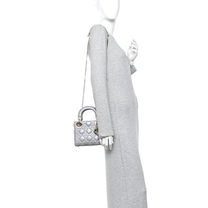 Metallic Lambskin Cannage Mini Lady Dior Grey