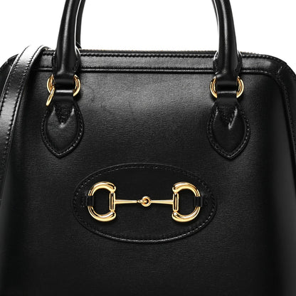 Boarded Plutone Calfskin Small Horsebit 1955 Top Handle Bag Black