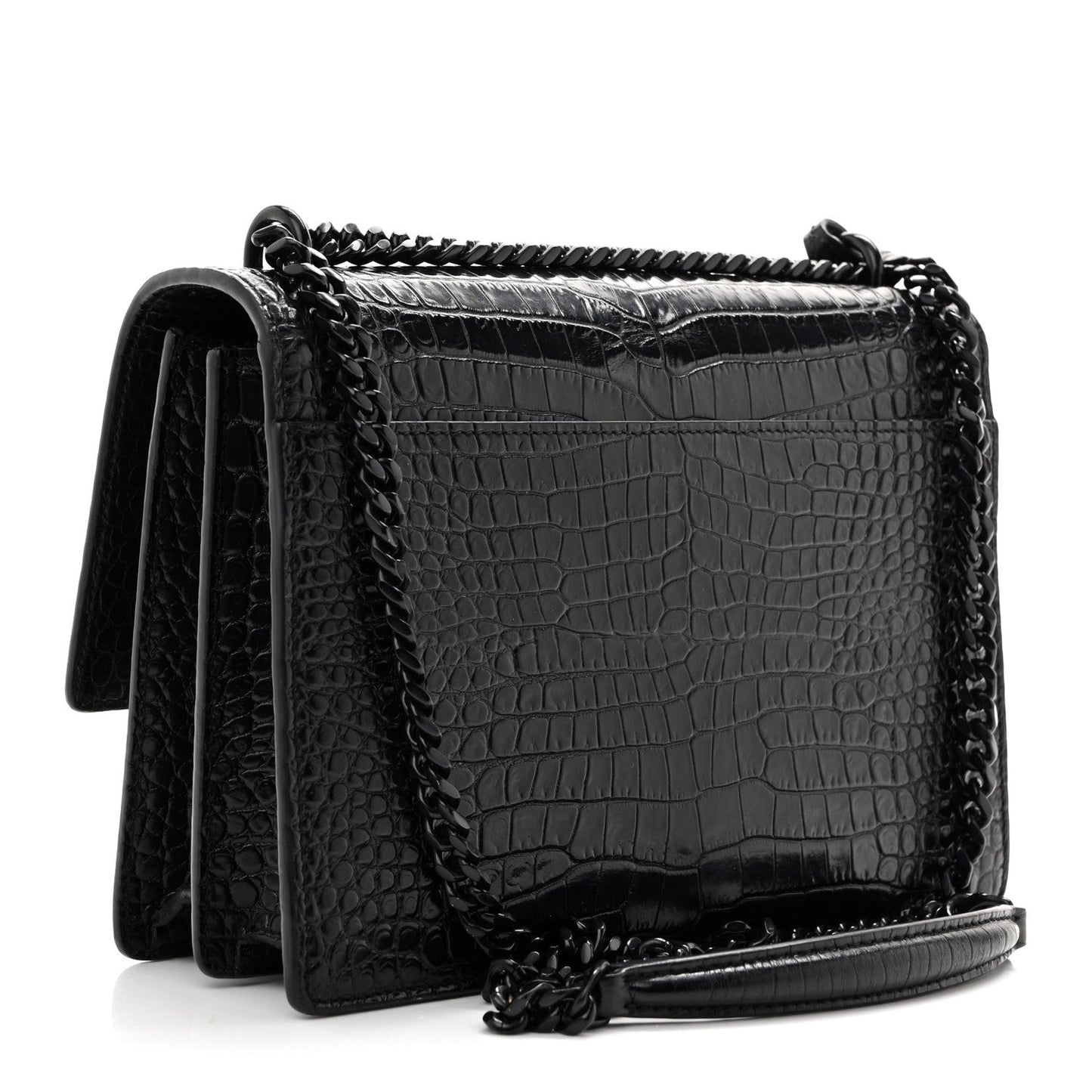 Calfskin Crocodile Embossed Medium Monochrome Monogram Sunset Black
