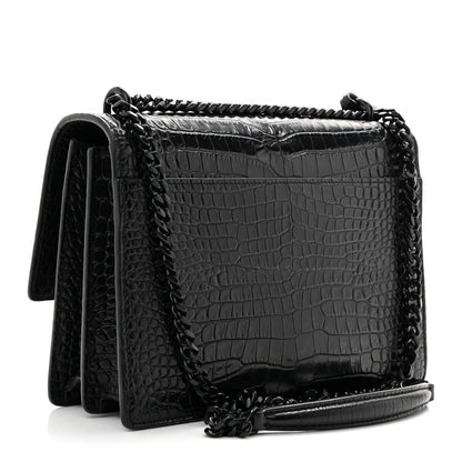 Calfskin Crocodile Embossed Medium Monochrome Monogram Sunset Black