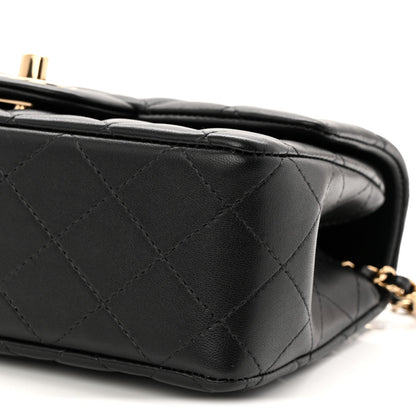 Lambskin Quilted Mini Top Handle Rectangular Flap Black