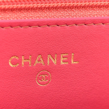 Wool Tweed Lambskin Quilted Chanel 19 Wallet On Chain WOC Coral Pink
