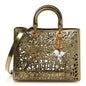 X DAVID WISEMAN Metallic Calfskin Laser Cut Large Lady Dior Gold
