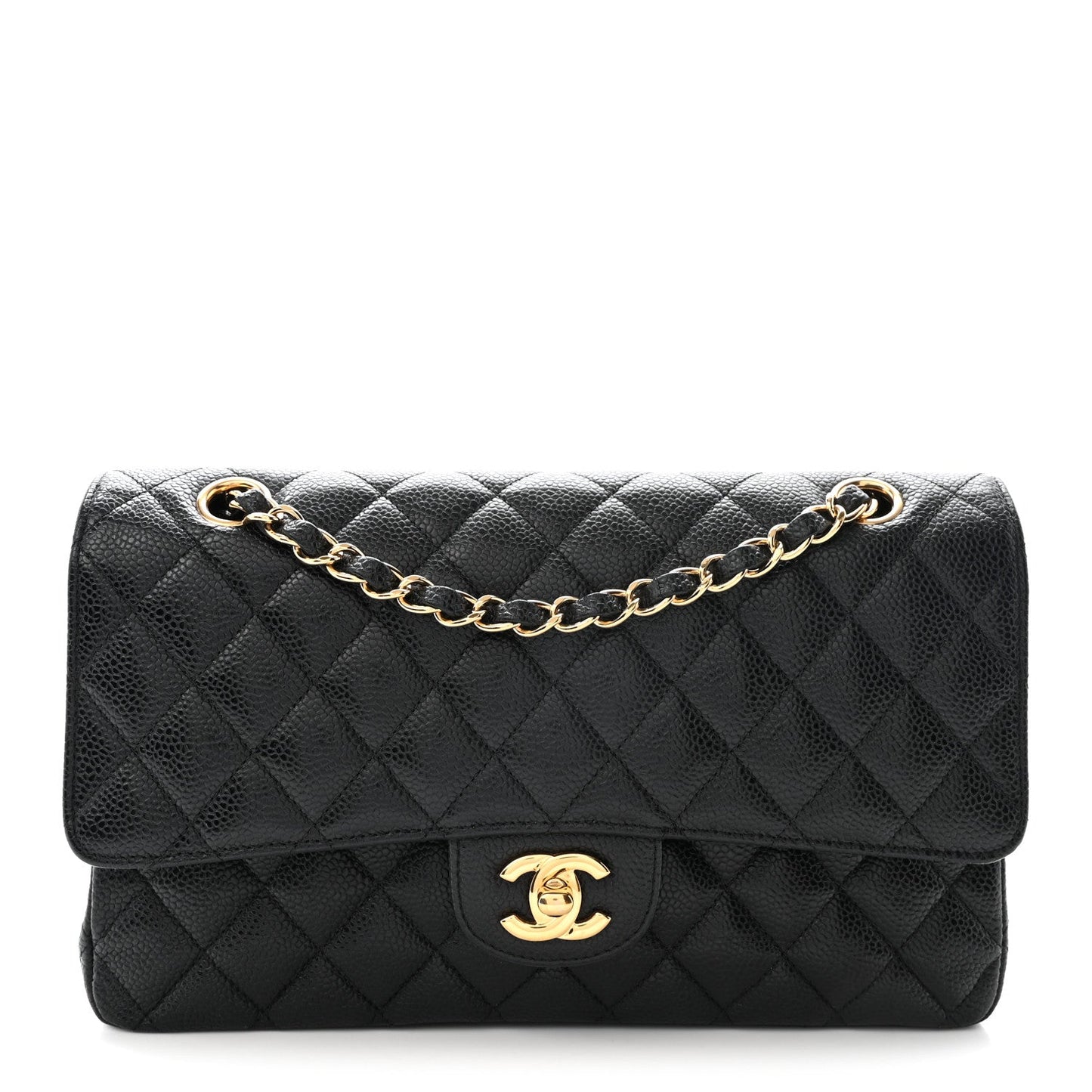 Caviar Quilted Medium Double Flap Black