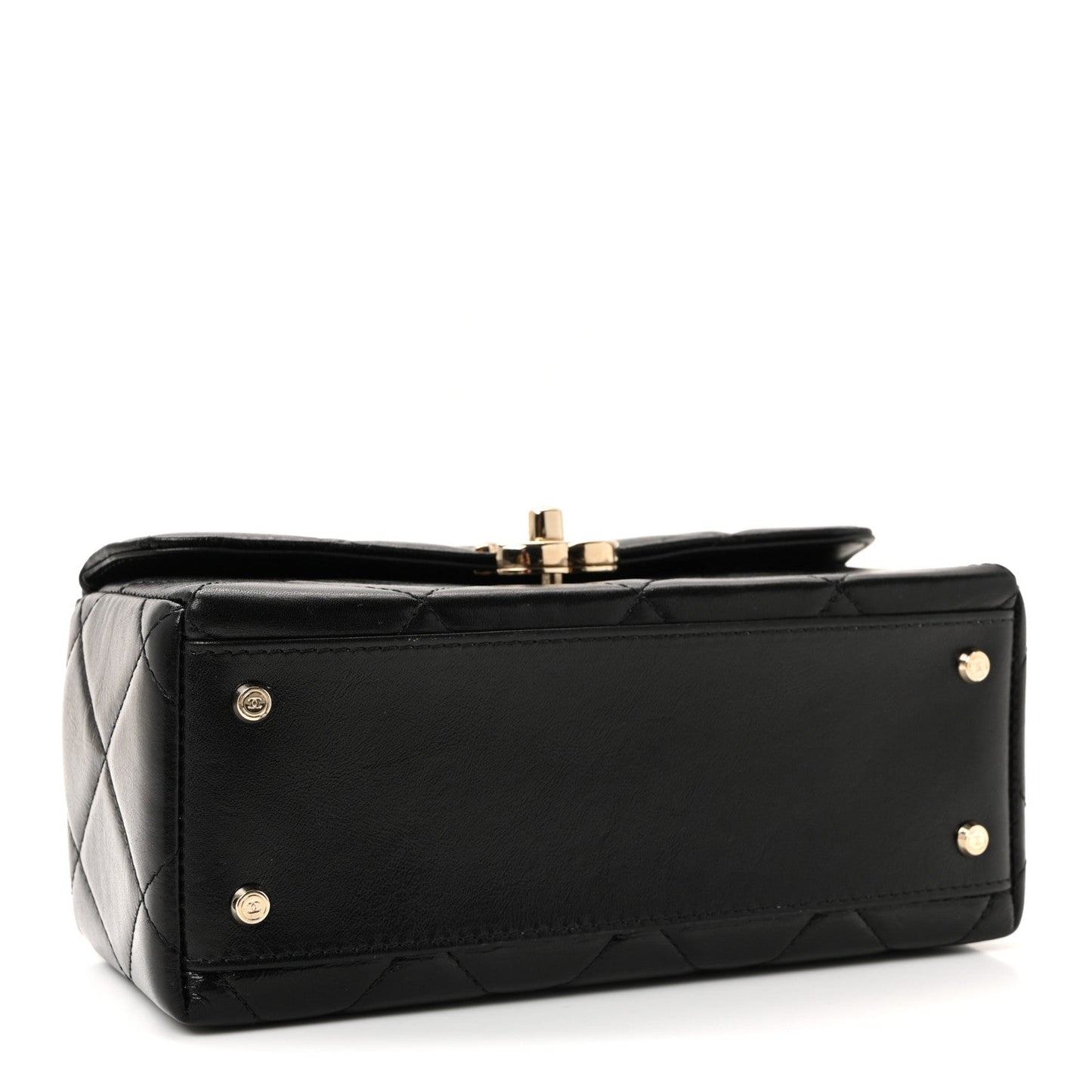 Shiny Calfskin Quilted Top Handle Box Bag Black