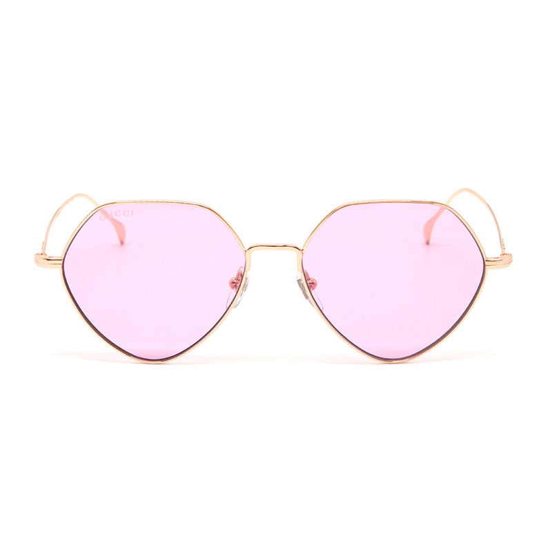Gucci Geometric Full Rim, with a Rose Gold frame and Pink lens.