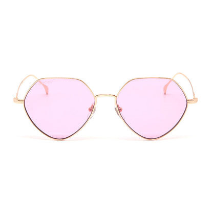 Gucci Geometric Full Rim, with a Rose Gold frame and Pink lens.