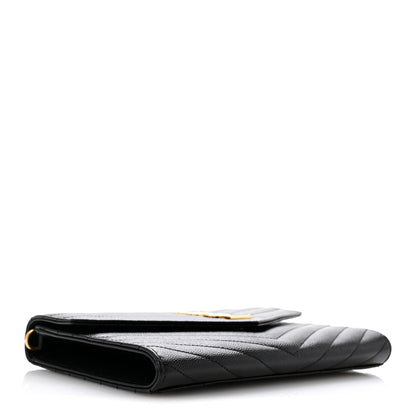 Grain De Poudre Matelasse Chevron Monogram Envelope Clutch Black