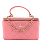 Lambskin Quilted Small Top Handle Vanity Case With Chain Pink