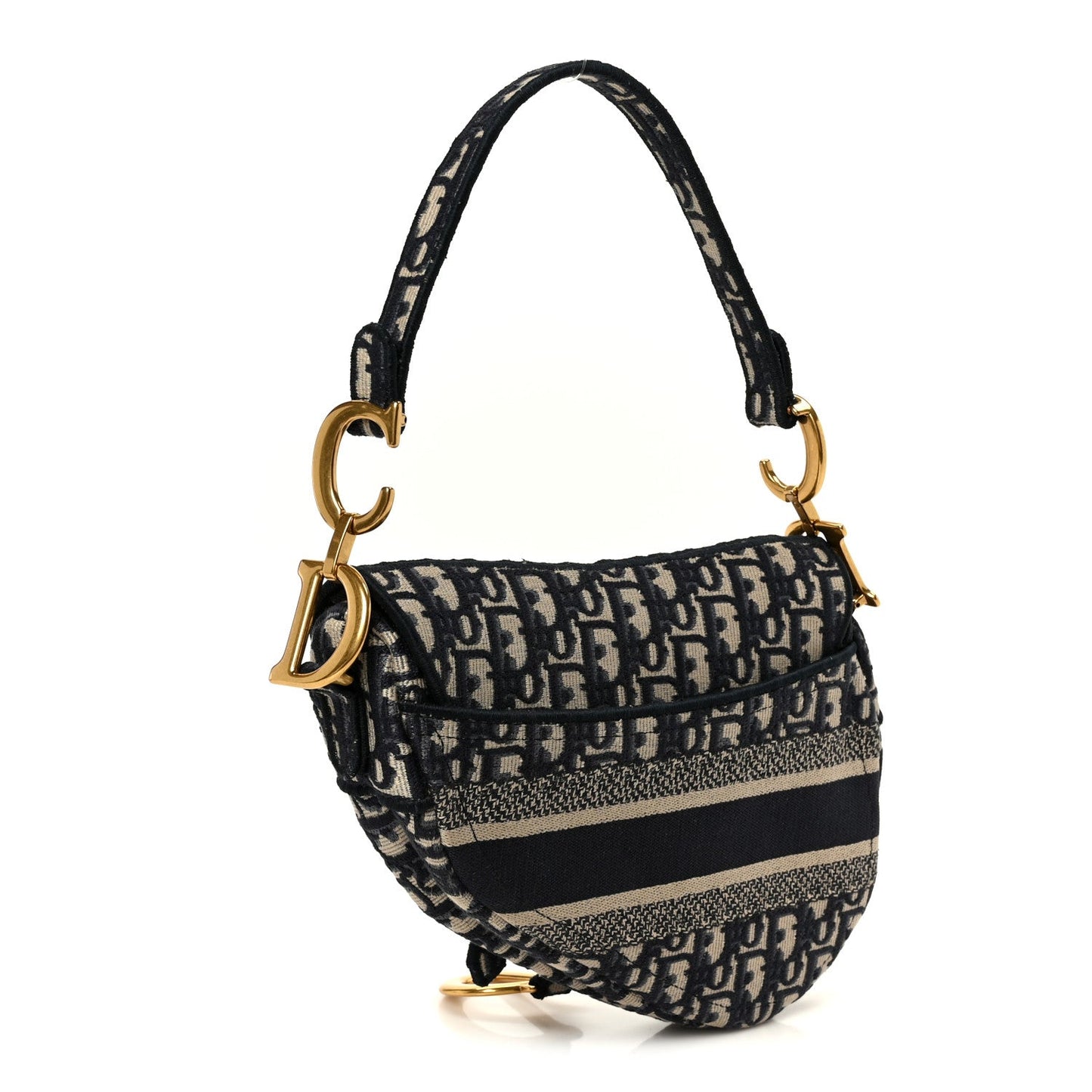 Oblique Embroidered Saddle Bag Blue