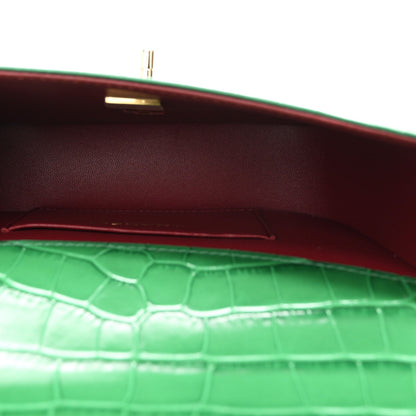 Calfskin Crocodile Embossed Turn Around Mini Flap Emerald