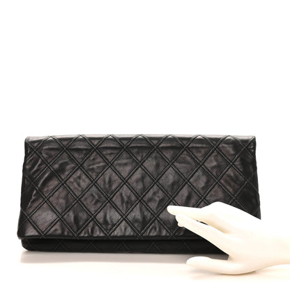 Calfskin Stitched Thin City Clutch Black