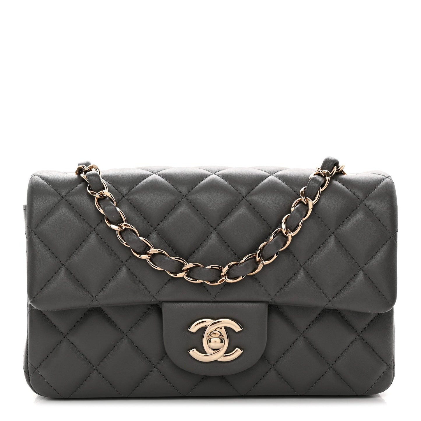 Lambskin Quilted Mini Rectangular Flap Dark Grey