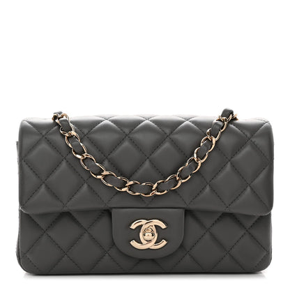 Lambskin Quilted Mini Rectangular Flap Dark Grey