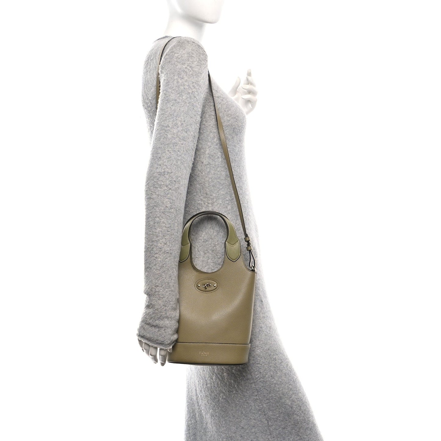 Small Classic Grain Silky Calfskin Lily Tote Linen Green
