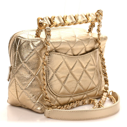 Metallic Lambskin Quilted Mini Bowling Bag Gold