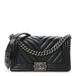 Caviar Chevron Quilted Medium Boy Flap Black