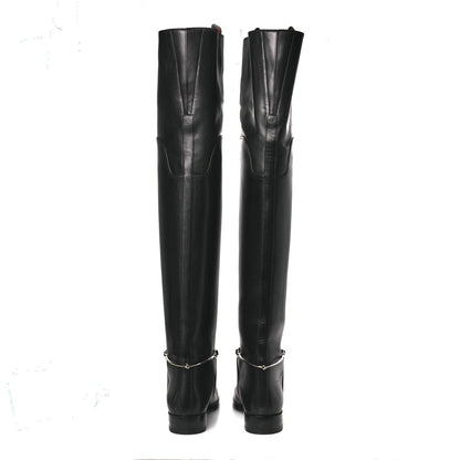 Calfskin Slim Horsebit Over The Knee High Boots 37 Black