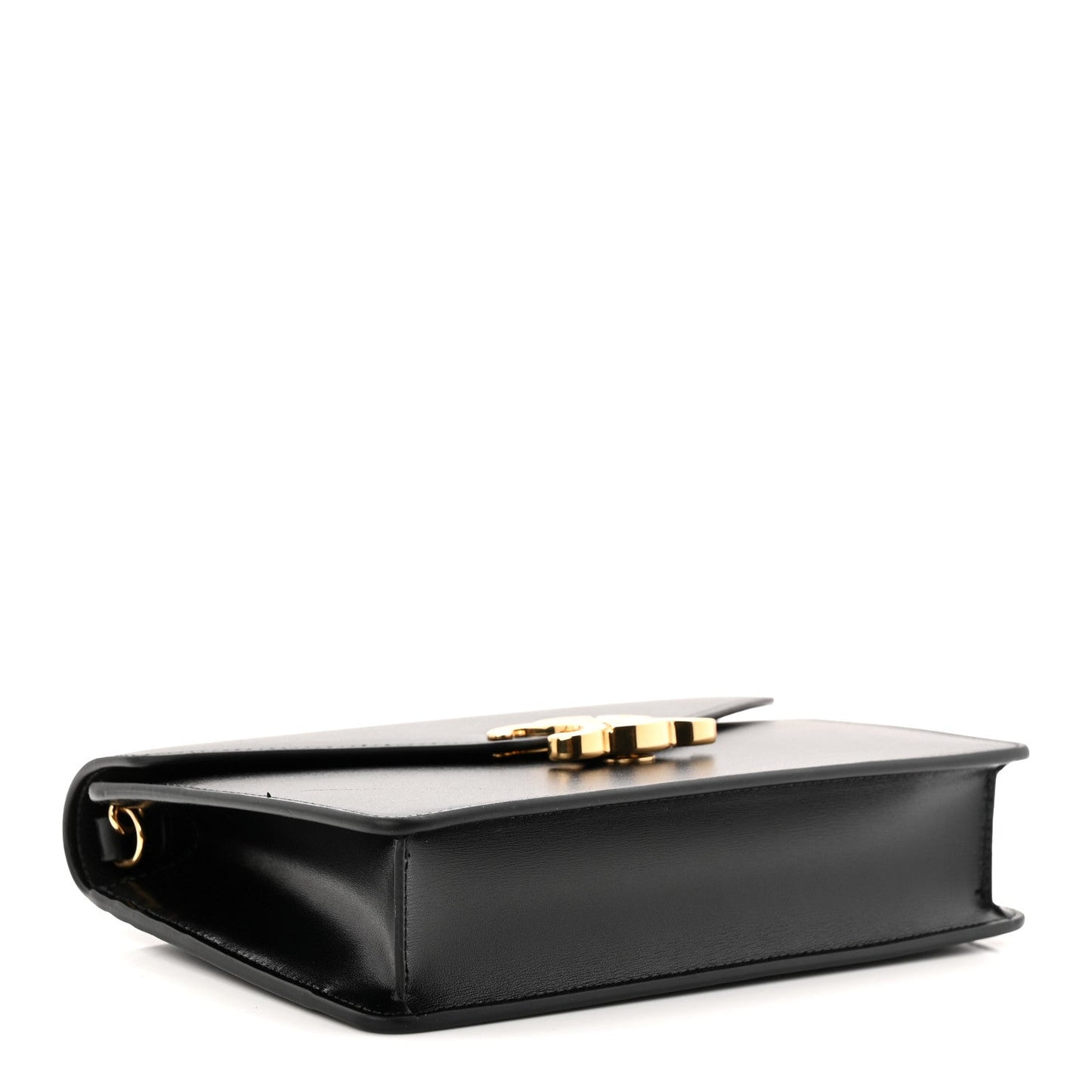 Shiny Calfskin Triomphe Margo Wallet on Chain Black