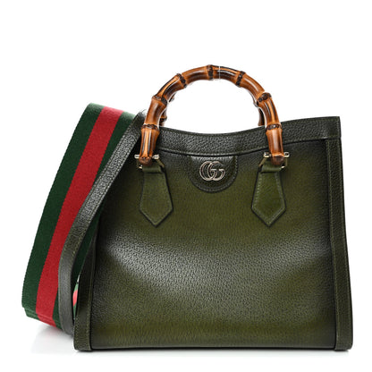 Textured Dollar Calfskin Web Small Diana Tote Bag Green Ombre