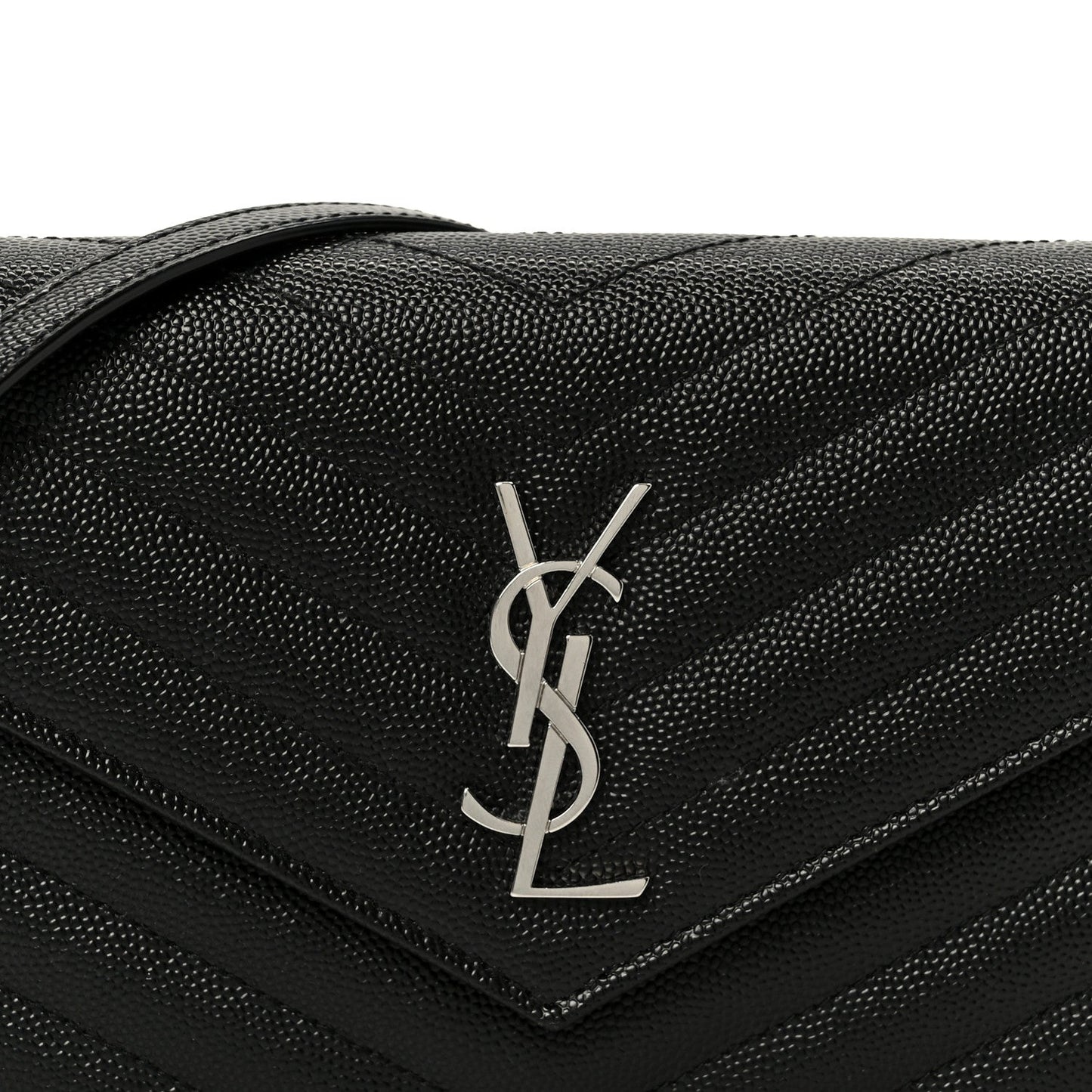 Grain De Poudre Matelasse Chevron Monogram Envelope Chain Wallet Black