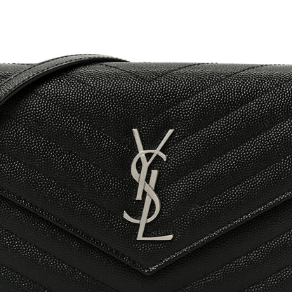 Grain De Poudre Matelasse Chevron Monogram Envelope Chain Wallet Black