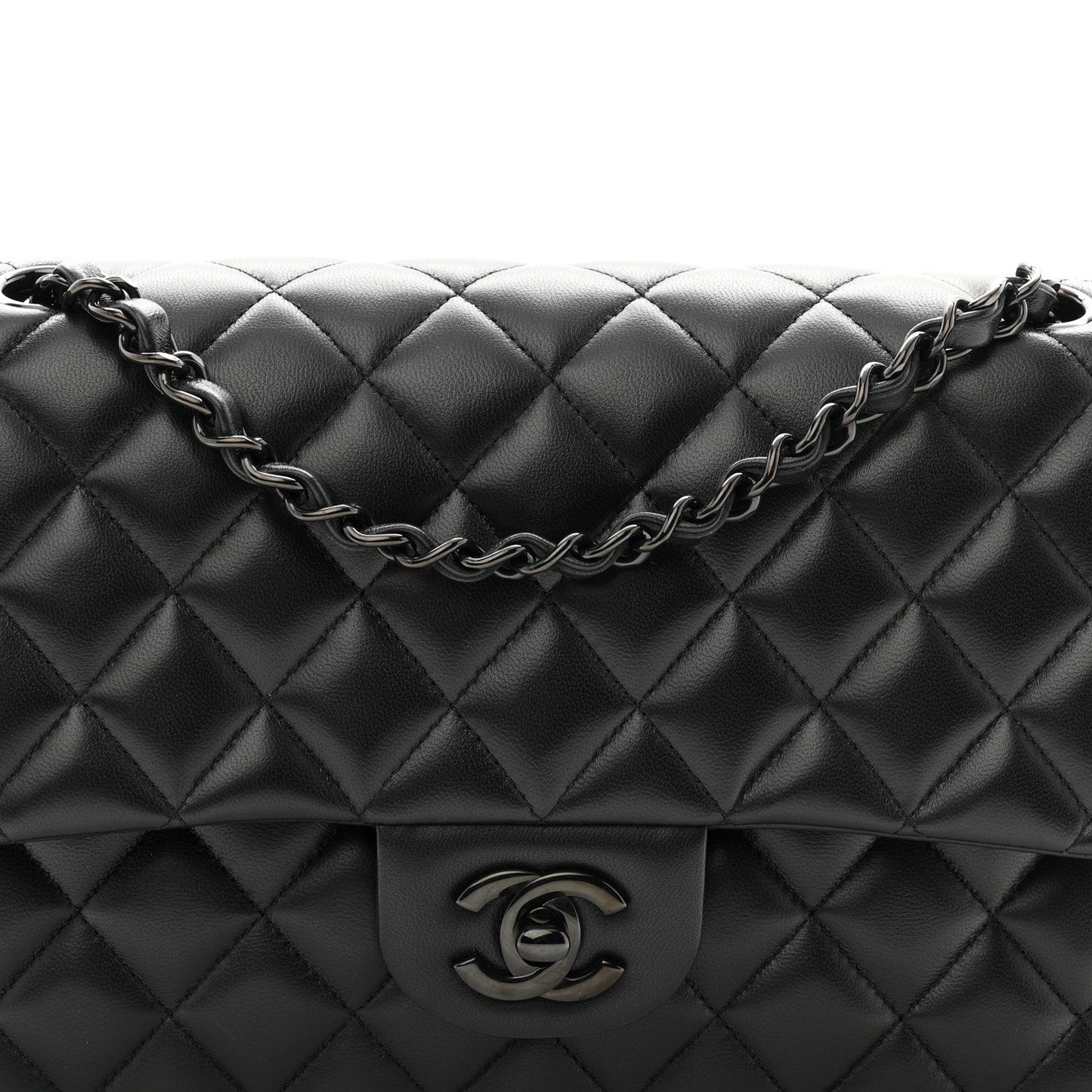 Lambskin Quilted Medium Double Flap So Black