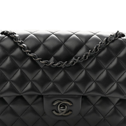 Lambskin Quilted Medium Double Flap So Black