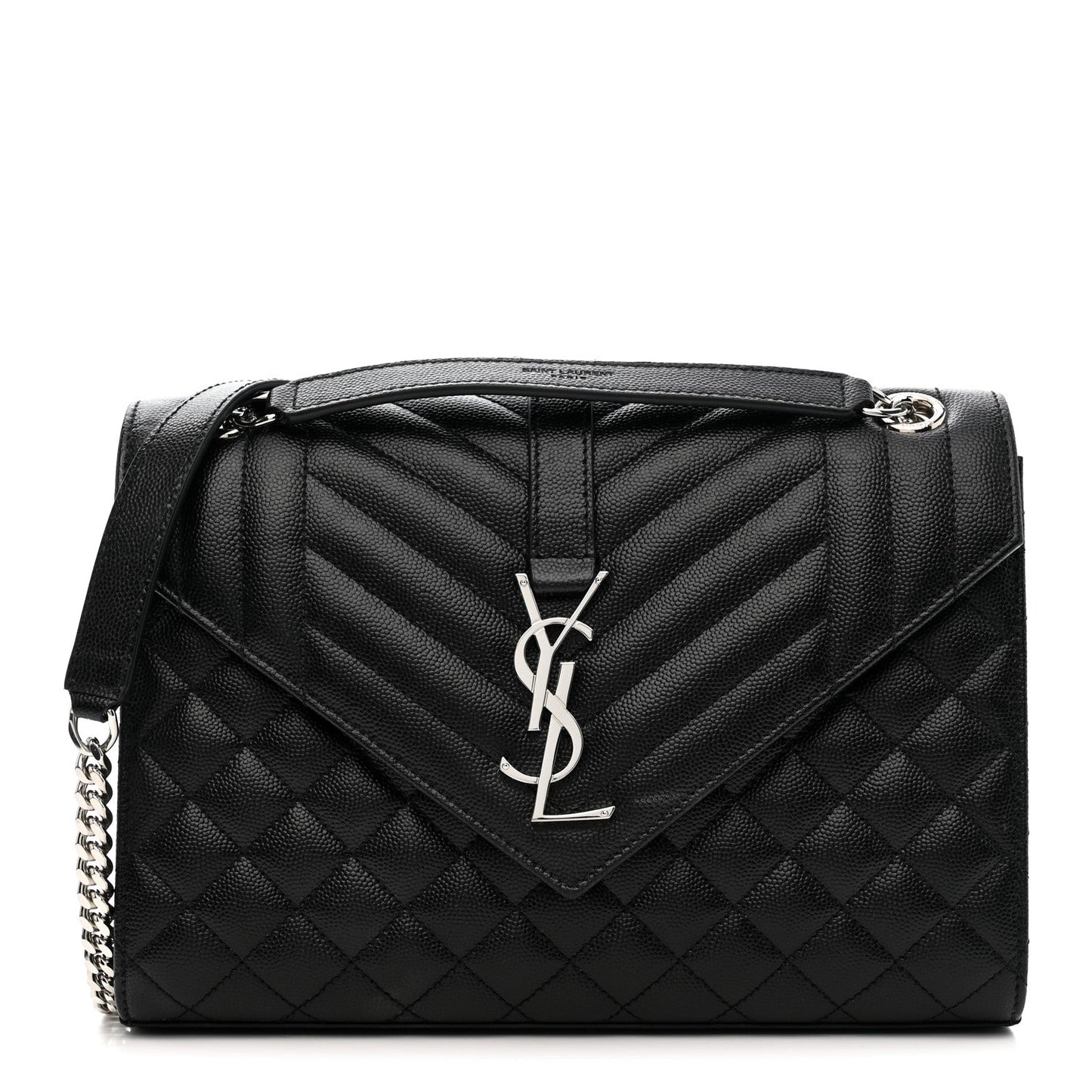 Grain De Poudre Textured Mixed Matelasse Triquilt Medium Monogram Satchel Black